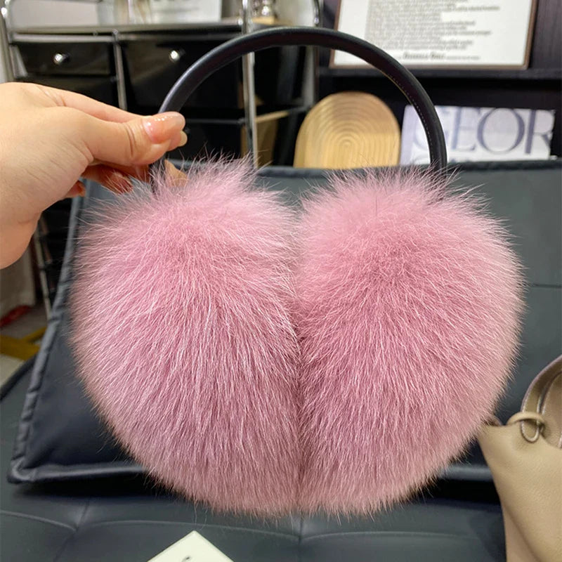 Women’s Winter Real Fox Fur Earmuffs & Scarf – Dual-Use Plush Outdoor Warmer with Genuine Fur