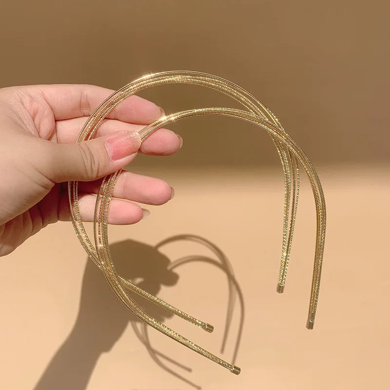 Thin Gold Multilayer Alloy Headband – Double Root Metal Hair Hoop for Women, Smooth & Stylish Hair Accessory