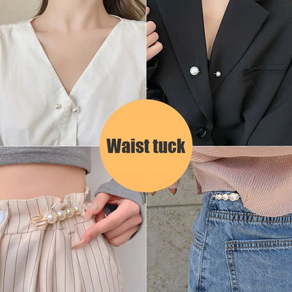 4PCS Uniform Clothing Extended Buckle: Waist Adjustment Buckle with Pearl Brooch - Fashion Decorative Accessory