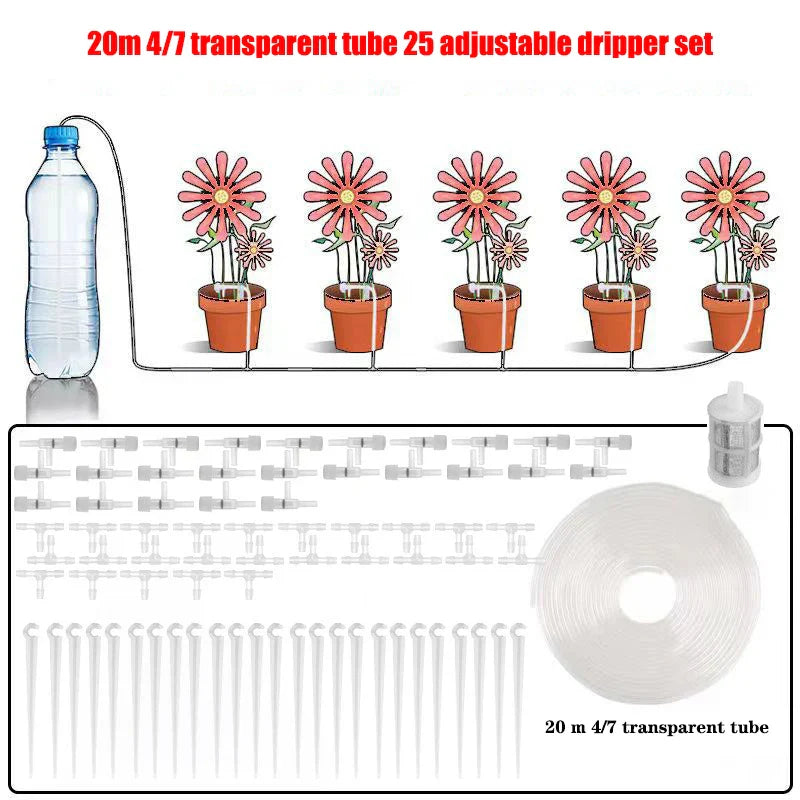 Garden Drip Irrigation Kit — Water-Saving Micro Dripper System with Regulating Valve and 4/7mm Hose for Potted Plants and Greenhouse
