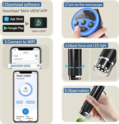 WiFi Digital Microscope Camera — 50X-1000X Zoom 2MP USB Magnifier for Skin Inspection, Repair, Android, iOS, PC