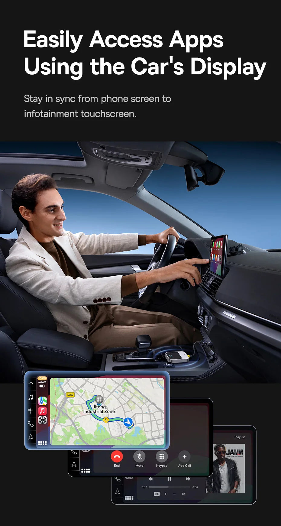 Baseus Wireless CarPlay Adapter - Wired to Wireless Auto Connect, Plug & Play Bluetooth Smart Car System