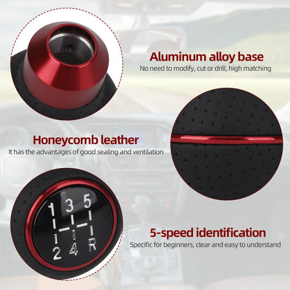 Universal 5-Speed Aluminum Car Gear Shift Knob - Compatible with M8, M10, M11, M12, for Manual and Automatic Transmissions