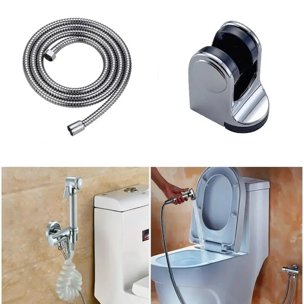 Stainless Steel Handheld Toilet Bidet Sprayer Set – Wall Bracket, Self-Cleaning Hand Bidet Faucet for Bathroom
