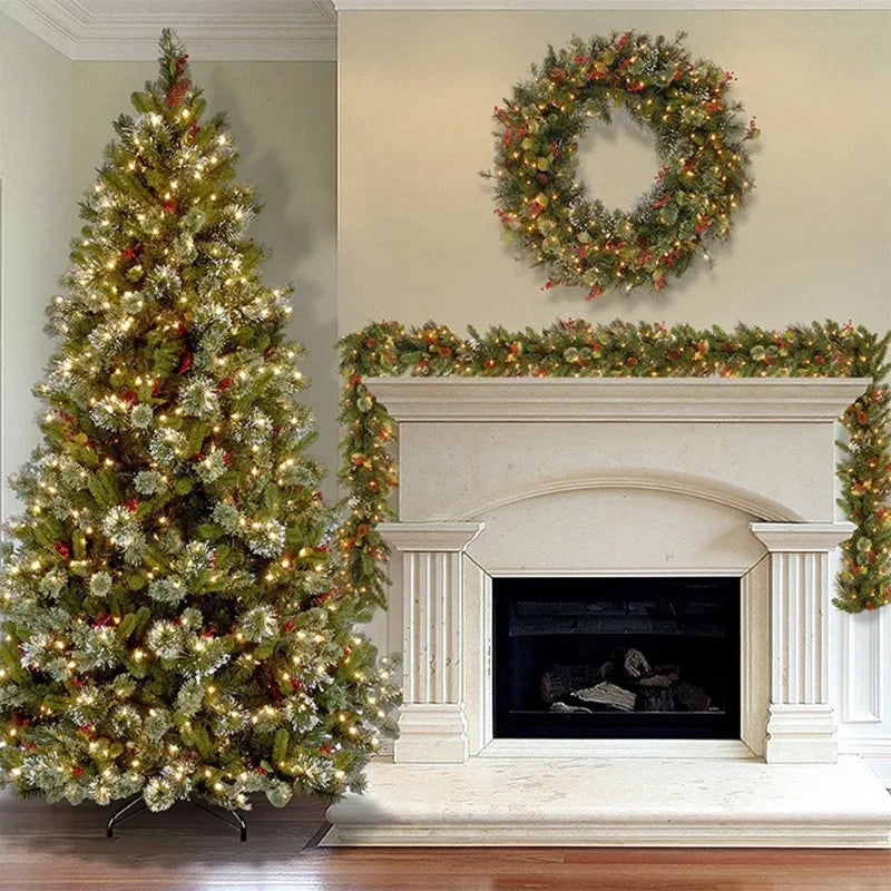 1.8M/2.7M Christmas Rattan Garland with Red Berries – DIY Wreath Decoration for Home, Wall & Door Party Decor