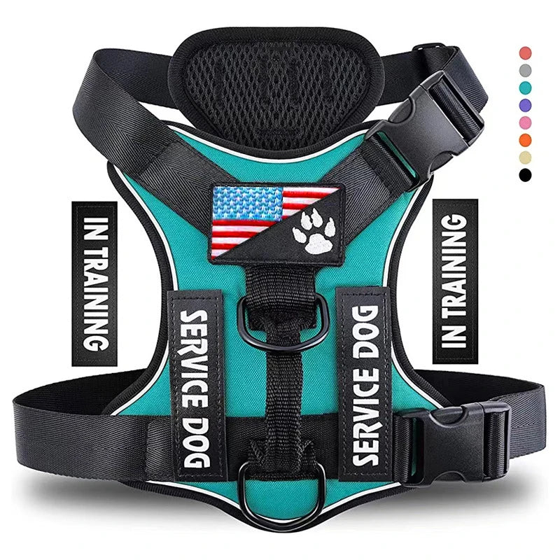 Reflective Service Dog Harness Vest with 5 Patches – Adjustable Soft Oxford Mesh Pet Harness