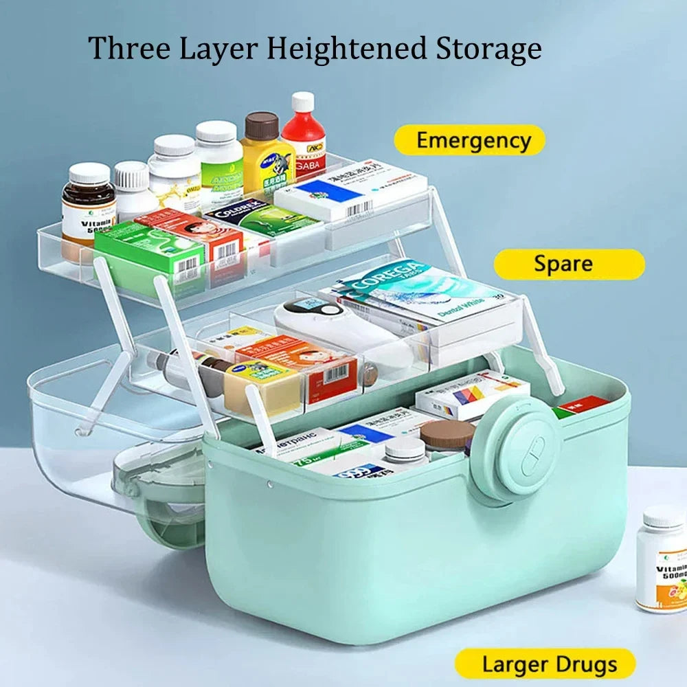 3-Layer Large Capacity Medicine First Aid Kit – Portable Multi-Layer Plastic Medical Storage Box for Household Use
