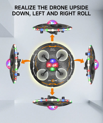 RC UFO Drone for Kids – 4-Axis Flying Saucer with Lights, 3 Batteries, Induction Control & Anti-Fall Foam Design