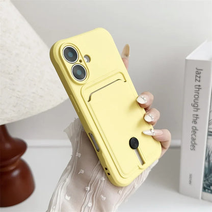 Luxury Silicone Card Holder Wallet Case for iPhone – Shockproof Camera Protection Cover for iPhone 16/15/14/13/12/11 Pro Max, XR, XS, X, 8 & 7 Plus
