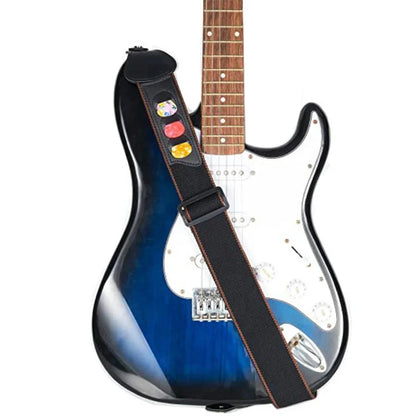 7 Piece Black PU Leather & Cotton Guitar Strap Set for Ukulele & Bass - Musical Instrument Accessory