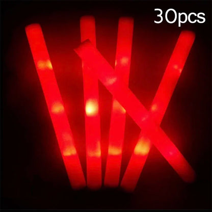 15/30PCS LED Glow Sticks Bulk – Colorful RGB Foam Light-Up Cheer Tubes for Christmas, Birthday, Wedding & Party Supplies