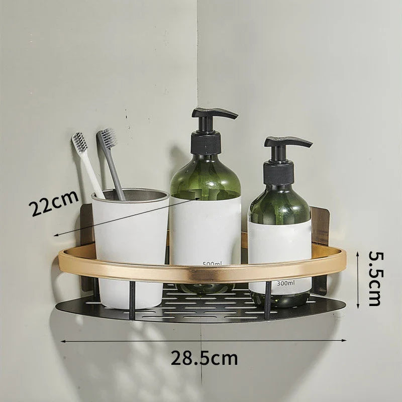 No-Drill Wall Corner Shelf - Aluminum Alloy Bathroom Shelf for Shampoo, Makeup, and Shower Storage Organizer