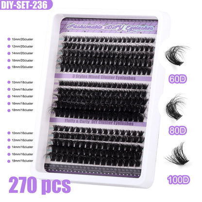 270pcs Individual Cluster Lashes — Fluffy Volume False Eyelashes with Bond & Seal Glue Kit, 60D/80D/100D Extensions