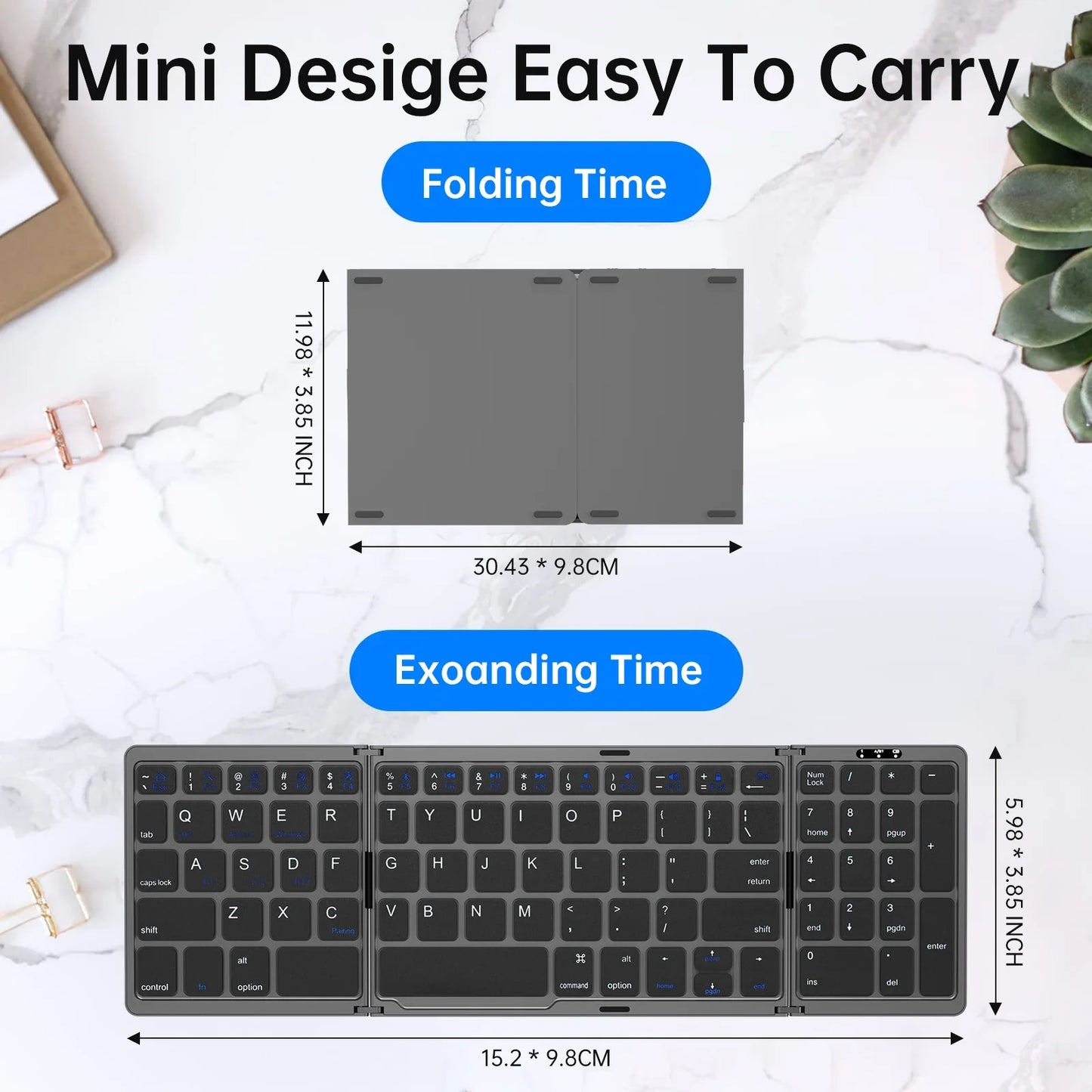 Mini Portable Folding Keyboard | Thin Wireless BT Number Keypad | Compatible with Mac Windows Laptop Tablet | Light-Handy Bluetooth-compatible