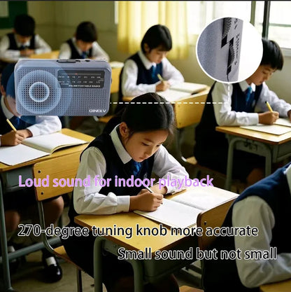 Mini FM/AM Two-Band Radio — 1W Loud Speaker with 3.5mm Headphone Jack & 180° High-Performance Antenna for Home Use