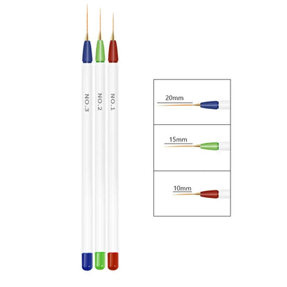 3PCS Acrylic French Nail Art Painting Pens - Slim Line Drawing Brushes for 3D Tips, UV Gel & Manicure Designs