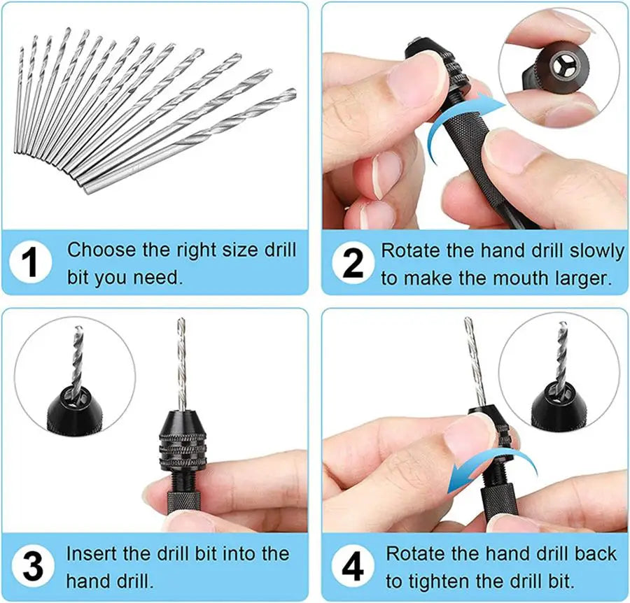 Mini Tool Set with Black Hand Twist Drill | 10Pcs Fried Dough Twists Drill for Woodworking Drilling