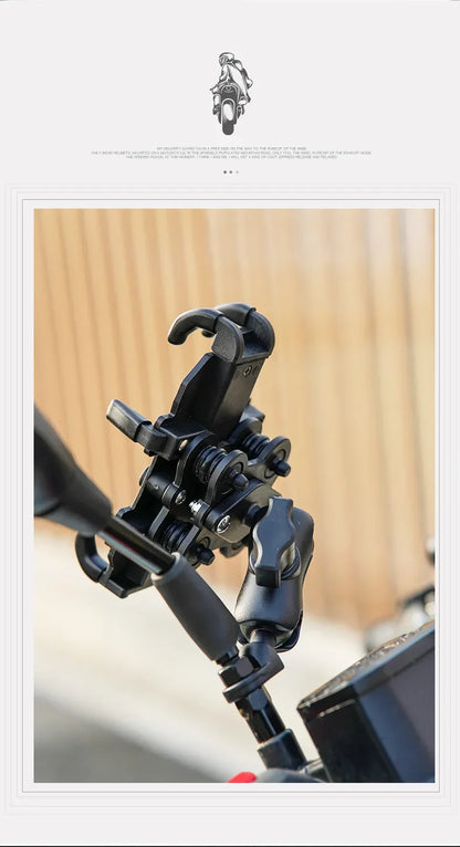 Motorcycle & Bike Phone Holder with Shock Absorber – Handlebar Rearview Mirror Mount for 4.7–7.1” Smartphones