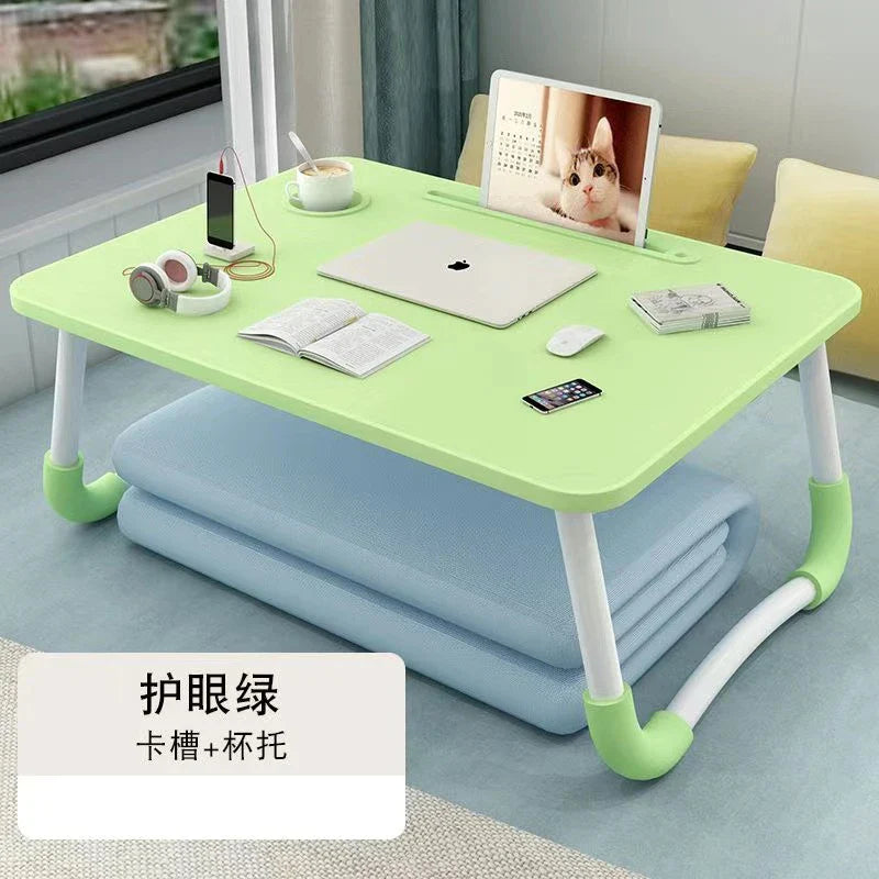 Foldable Laptop Desk for Bed & Sofa – Portable Lap Table with Cup, Book Holder, Drawer, and USB Slot