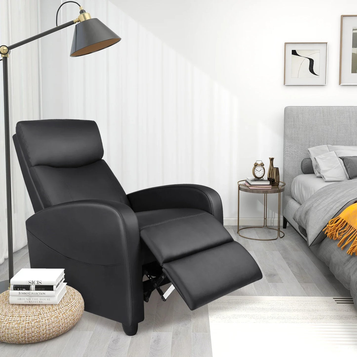 Recliner Massage Chair – Adjustable Fabric Sofa with Lumbar Support, Modern Padded Backrest for Living Room, Grey