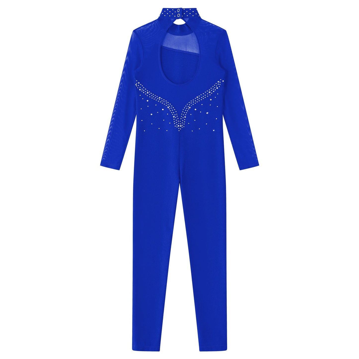 Kids Girls Long Sleeve Rhinestone Bodysuit — Full Body Dancewear Gymnastics Leotard Skating Jumpsuit