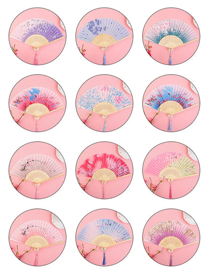 Bamboo Folding Fan with Silk — Chinese & Japanese Style Handheld Fan, Antique Art Craft for Summer Dance, Home Decor & Party