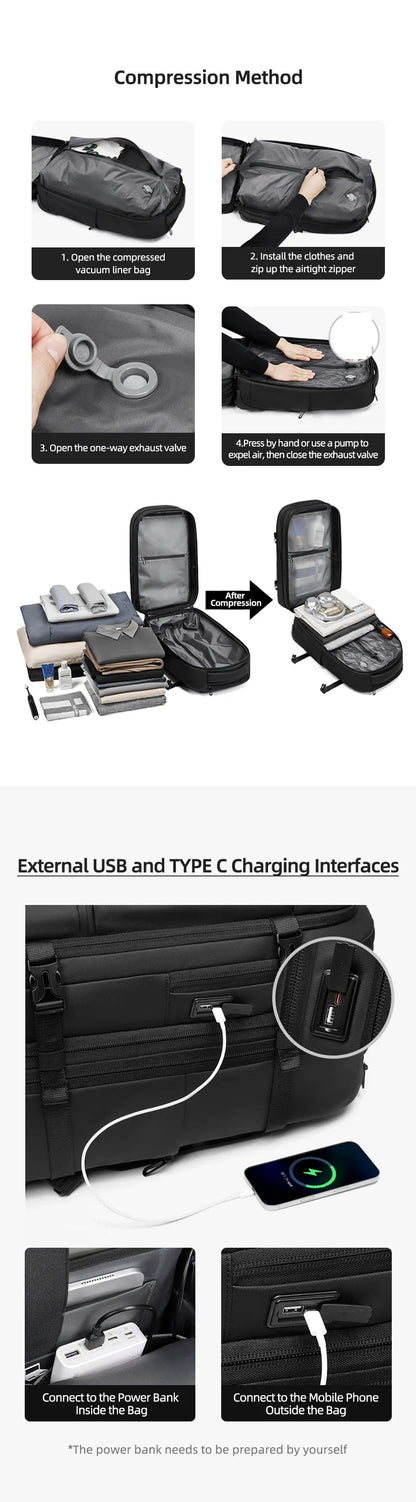 Travel Trolley Vacuum Compression Backpack — Wheeled Rolling Luggage Bag for Men, Boardable Business Travel