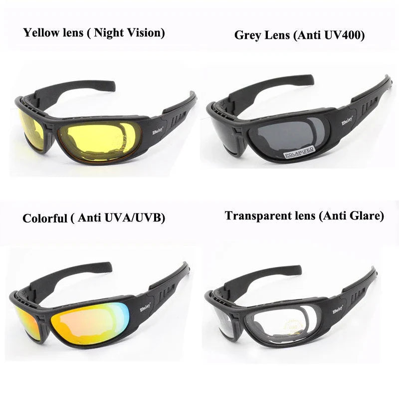 Daisy C6 Polarized Tactical Glasses - Military-Grade, Bullet-Proof 4 Lens Kit for Motorcycle Riding, Hunting and Shooting