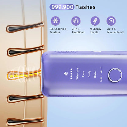 3-in-1 IPL Laser Hair Removal Device with Ice Cooling – Painless At-Home Hair Remover for Women & Men