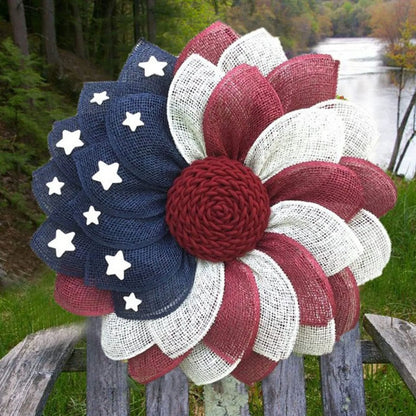 Independence Day Wreath – American Flag Red White Blue Star Door Hanging Garland for 4th of July Holiday Home Decoration