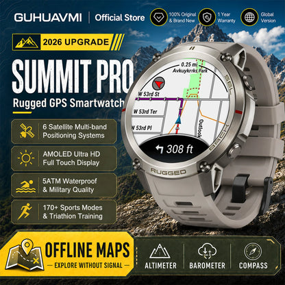 Military GPS Smartwatch for Men - 1.43" AMOLED Display, Bluetooth Calls, Compass, 5ATM Waterproof & 170+ Sports Modes