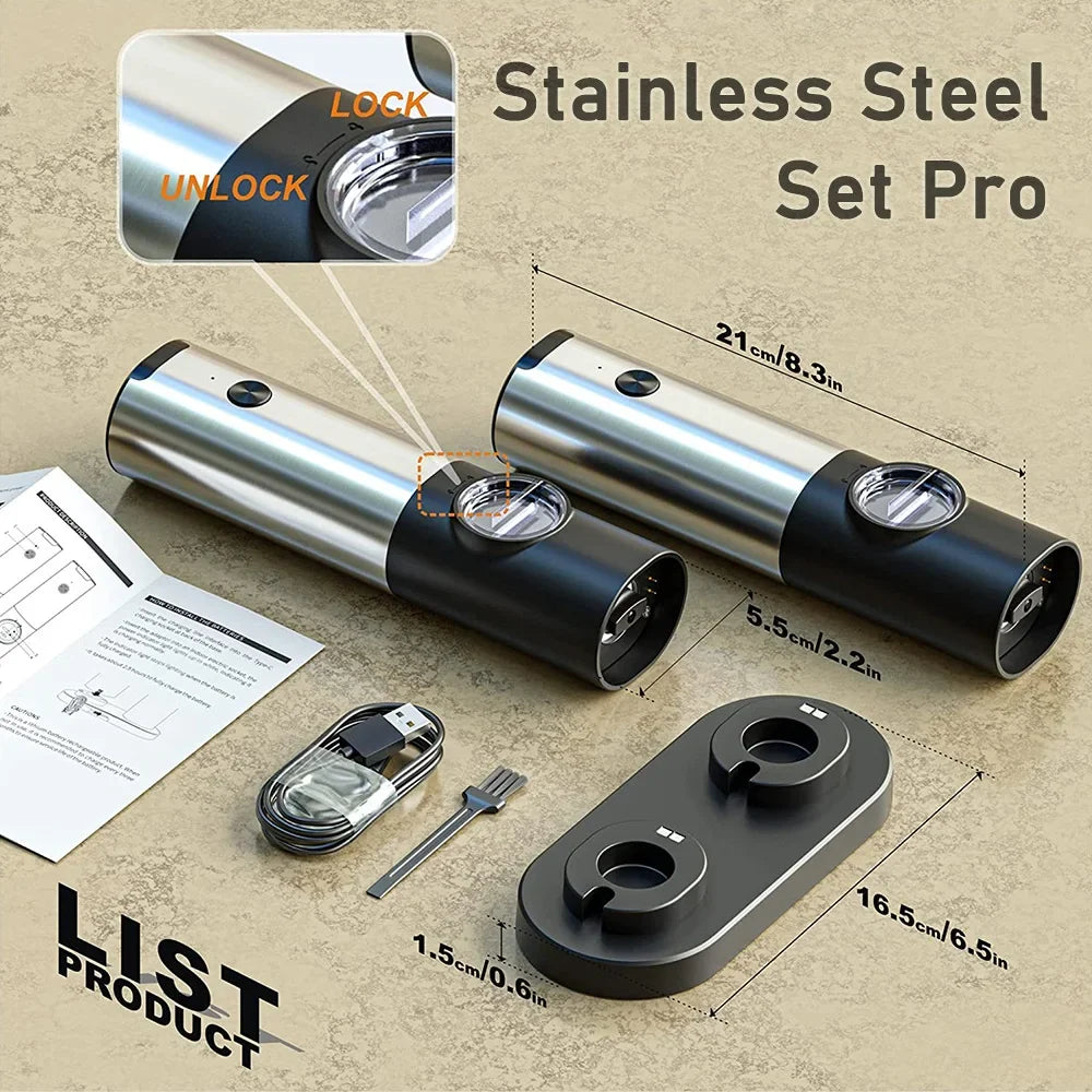 USB Rechargeable Electric Salt and Pepper Grinder: Adjustable Coarseness, Refillable Mill - Battery Powered Kitchen Gadget