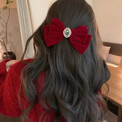 Black Velvet Bow Hair Pins – Elegant Fabric Alloy Rose Hair Clips for Women – Fashion Ponytail Barrette Headwear Accessories