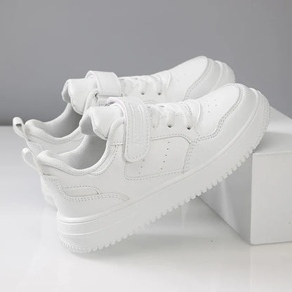 Kids' Black Leather Sneakers – Non-Slip Casual Walking & Tennis Shoes for Boys and Girls
