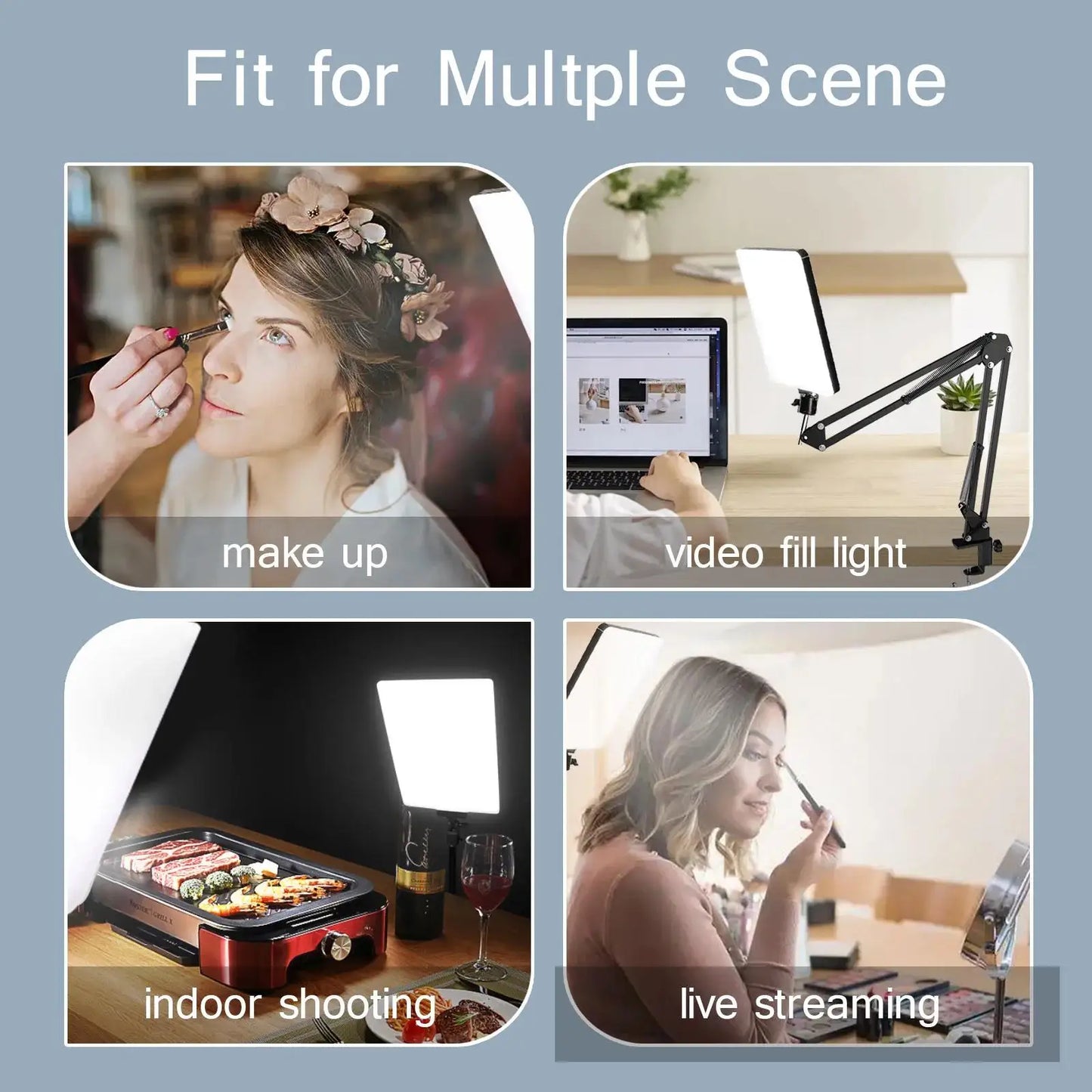 LED Photography Light with Scissor Arm Stand - Selfie & Conference Lighting, Photo Studio Lamp for Zoom & YouTube Live Streaming