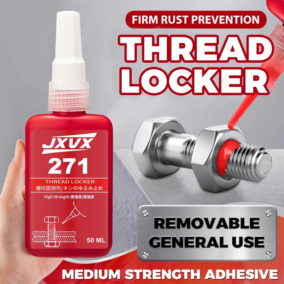 Threadlocker 243/271 Adhesive Sealant - Blue Medium-to-High Strength, Oil & Heat Resistant