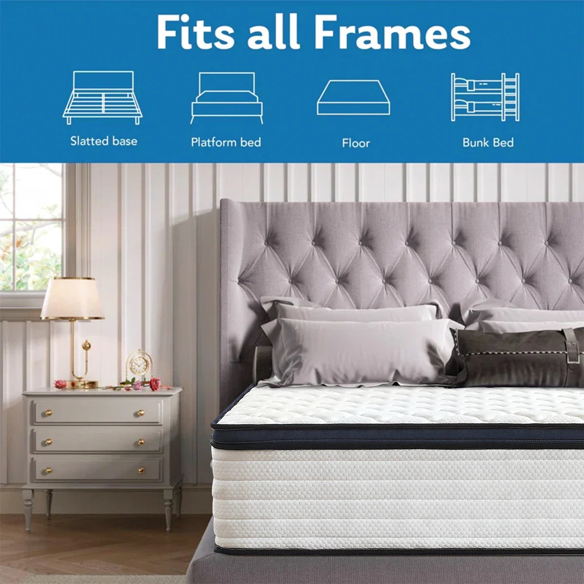 Queen Size Gel Memory Foam Hybrid Mattress — Medium Firm Comfort with Pressure Relief & Motion Isolation, Mattress in a Box