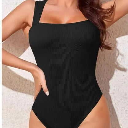 Women’s Sleeveless Knit Bodysuit – Summer Sexy Off-Shoulder Bodycon Jumpsuit, Casual Stretchy Street-Style Short Jumpsuit