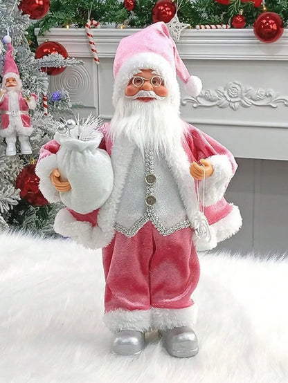 12-Inch Festive Santa Claus Statue – Golden & Silver White Christmas Decoration for Home, Kitchen, Hotel, and Office