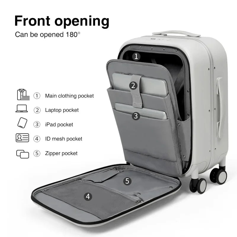 Mixi Aluminum Frame Carry-On Suitcase — Patent Design Rolling Luggage for Cabin, 18/20/24 Inch M9260