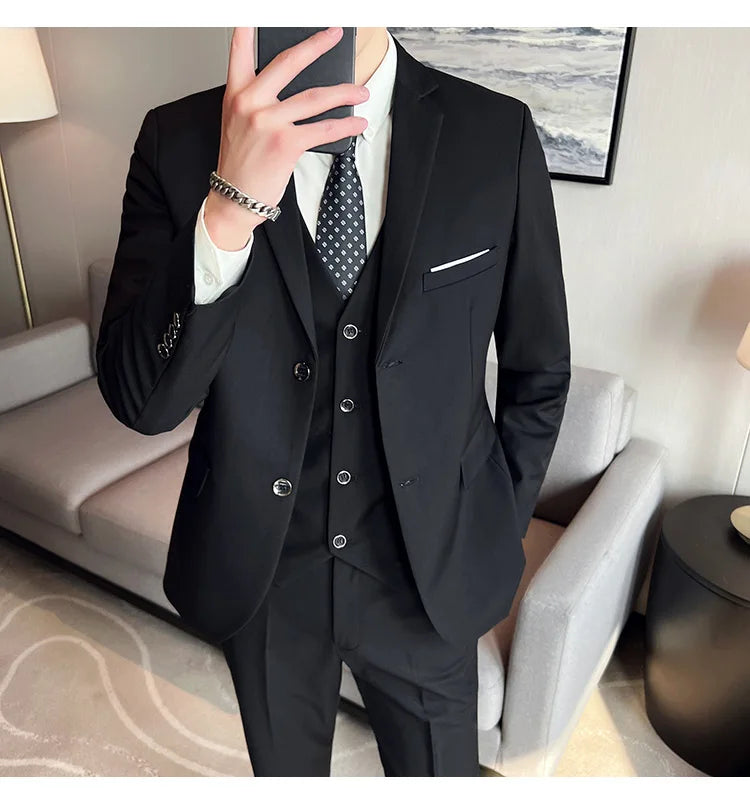 High-Quality Men’s 3-Piece Suit Set — Business Casual & Wedding Outfit (Jacket + Vest + Trousers), 2024 Fashion Banquet, Sizes S-6XL