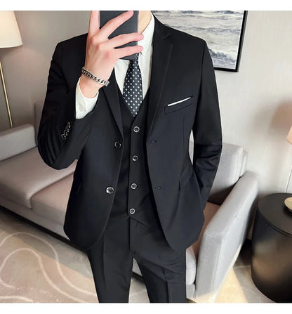 High-Quality Men’s 3-Piece Suit Set — Business Casual & Wedding Outfit (Jacket + Vest + Trousers), 2024 Fashion Banquet, Sizes S-6XL