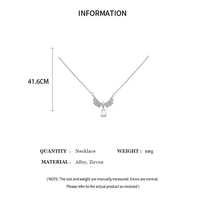 Light Luxury Angel Wings Necklace – Moonstone Pendant Collarbone Jewelry for Women
