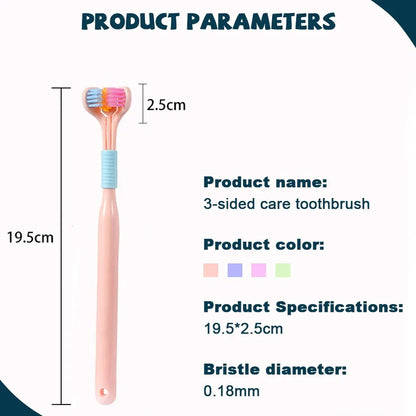 3D Stereo Three-Sided Toothbrush - Ultra Fine Soft Hair, Adult Toothbrush with Tongue Scraper for Deep Cleaning, Oral Care Teeth Brush