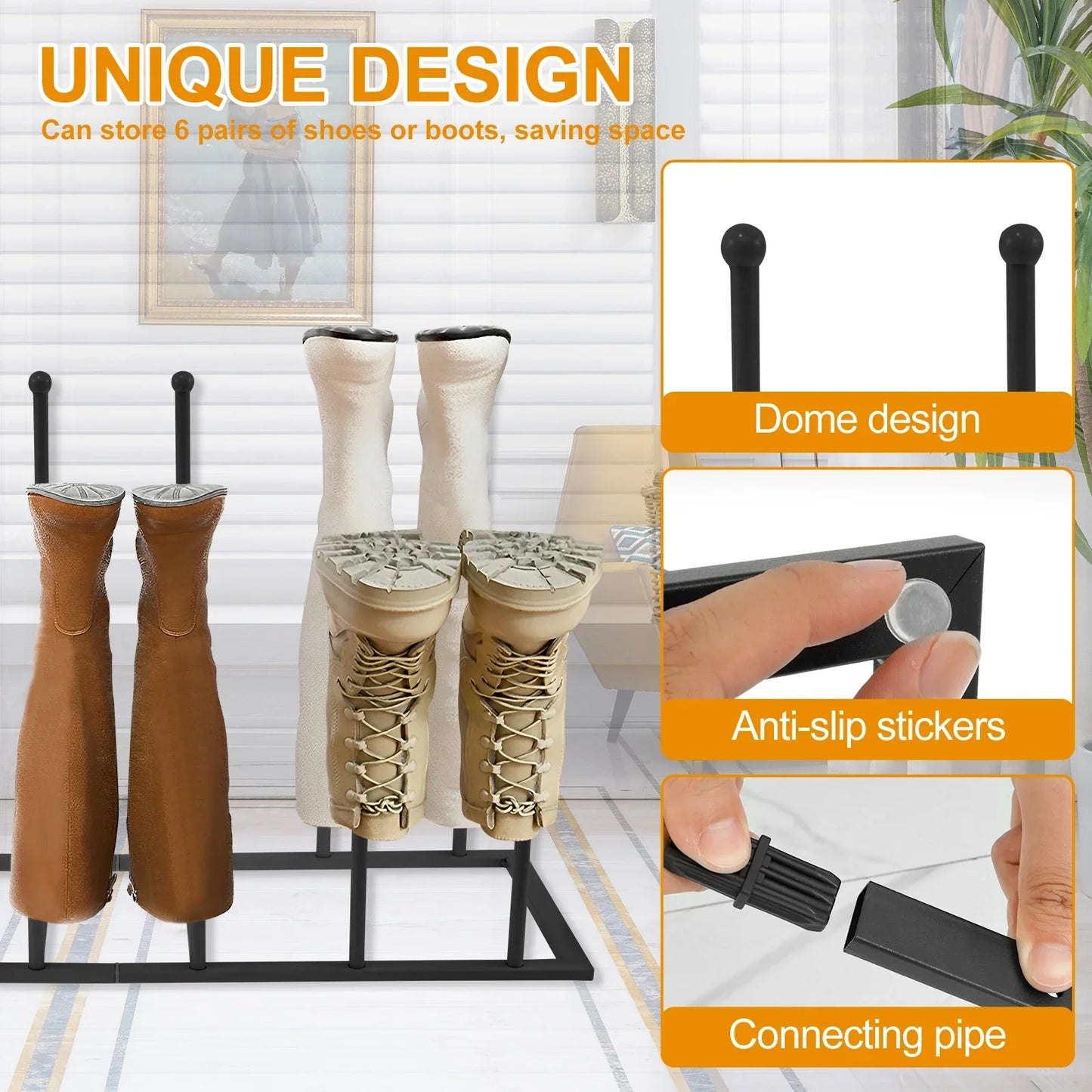 Free-Standing Metal Boot Rack Organizer – Removable Tall Boot Storage Holder, Multifunctional Home Boot Rack