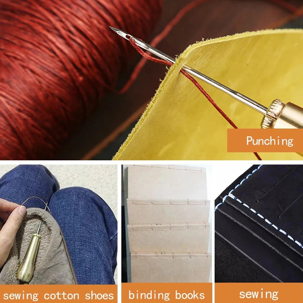 9 Piece Leather Sewing Kit - Includes Copper Handle Awl and Needle Set, Ideal for Repairing Leather, Canvas, Tents, and Shoes