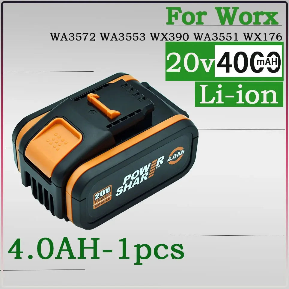 20V 4.0Ah Rechargeable Lithium Battery for WORX – Compatible with WA3553, WA3551, WA3553.1, WA3570, Electric & Garden Tools