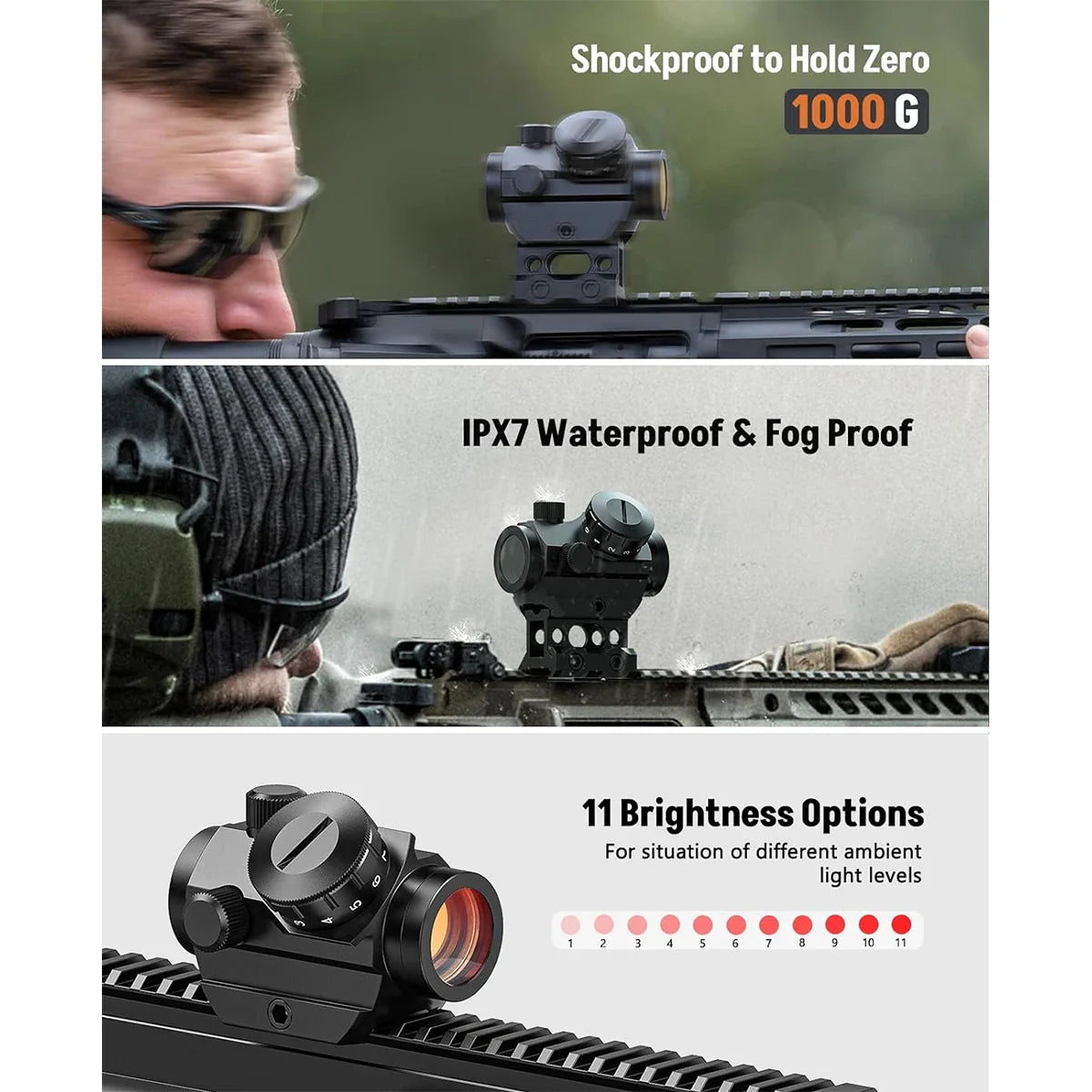 2MOA Red Dot Sight 1x25mm Reflex Scope – Waterproof, Shockproof, Fog-Proof with 1-Inch Riser Mount for Rifles
