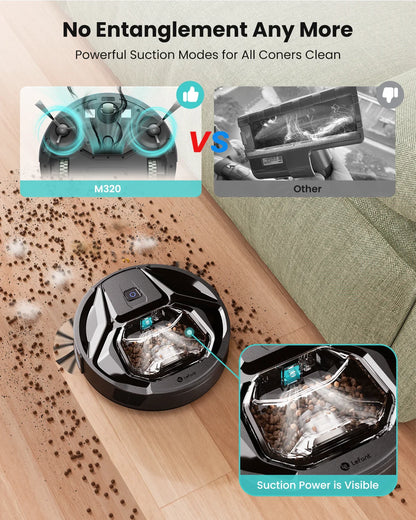 Lefant M320 Robot Vacuum Cleaner with Mop – 6000Pa Suction, 210 Min Runtime, 800ML Dustbin, Carpet Detection