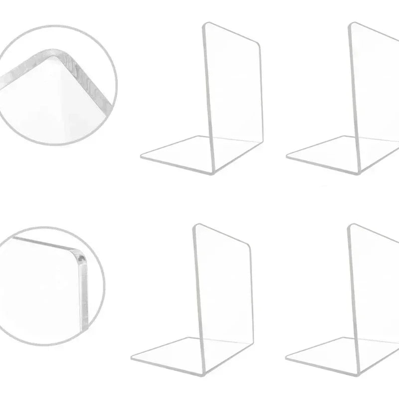 Transparent Acrylic Bookends – Decorative Desktop Storage Rack, Book Holder Organizer for School and Office
